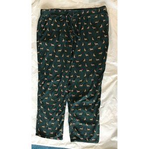 J Crew Mens Lounge Flannel Cotton Pajama Pants Pockets Dog Retriever Green Sz XL